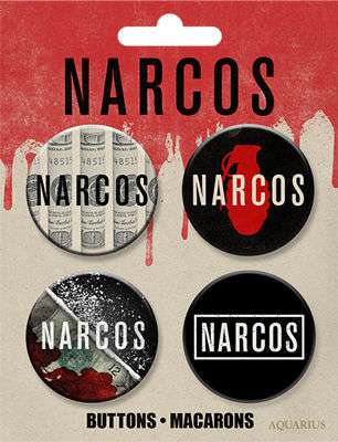 55871-NARCOS LOGOS BUTTONS 4 PACK