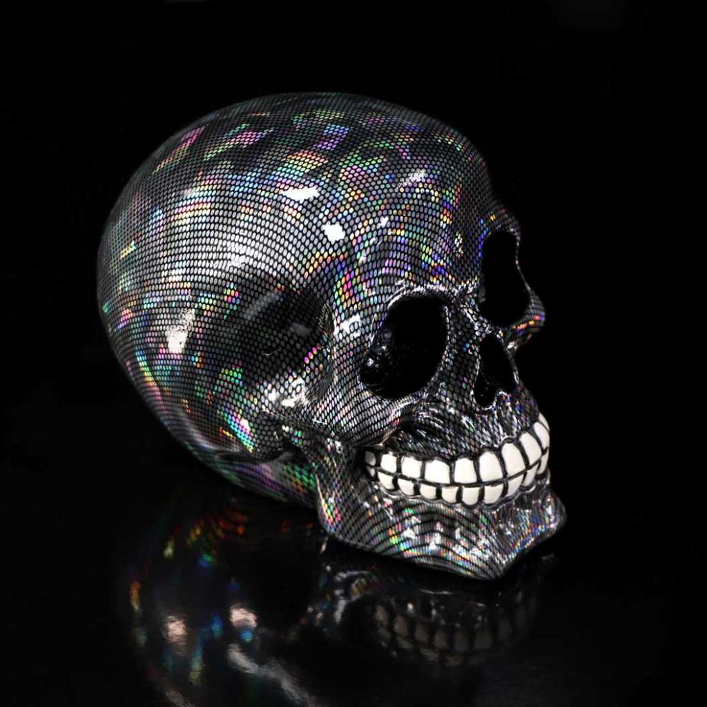 90343-SKULL ORNAMENT HOLOGRAPHIC SILVER