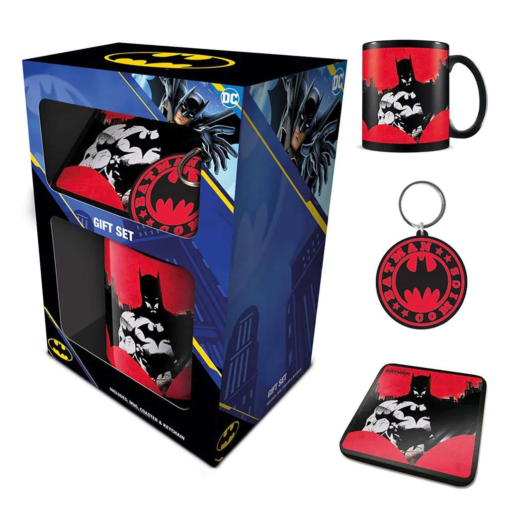 92672-BATMAN GIFT SET MUG COASTER KEYCHAIN RED